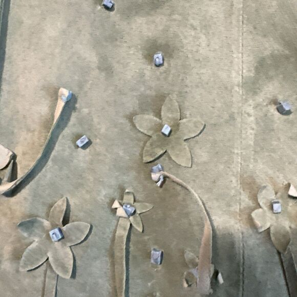 Victor Costa Sz 1X Suede Leather Green Coat Jacket Turquoise Stones FRINGE - Picture 4 of 10